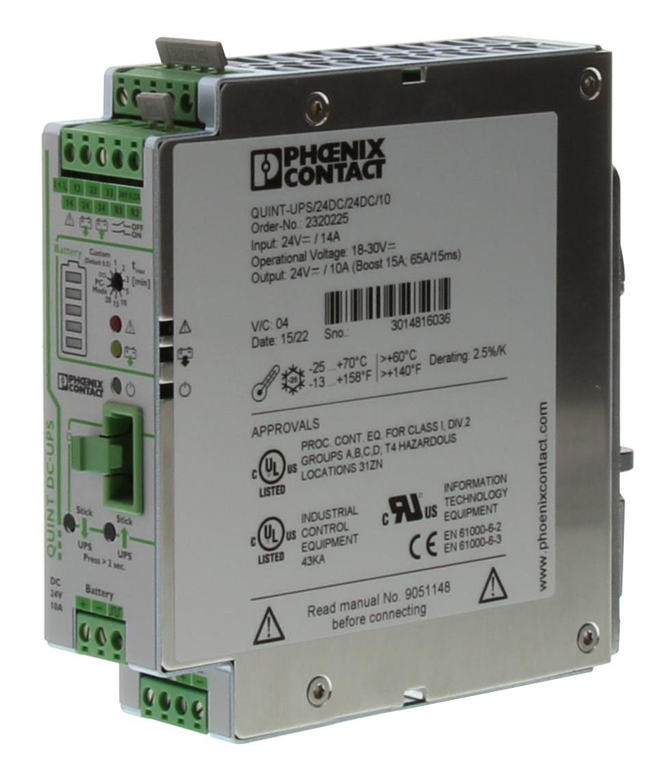 2320225 PHOENIX CONTACT, UPS, 24V, DIN RAIL MOUNT | Newark Electronics