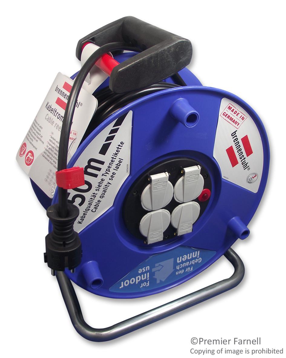 1 20886 0 - Brennenstuhl - MAINS EXTENSION REEL, 4 OUTLET IP20, 50M