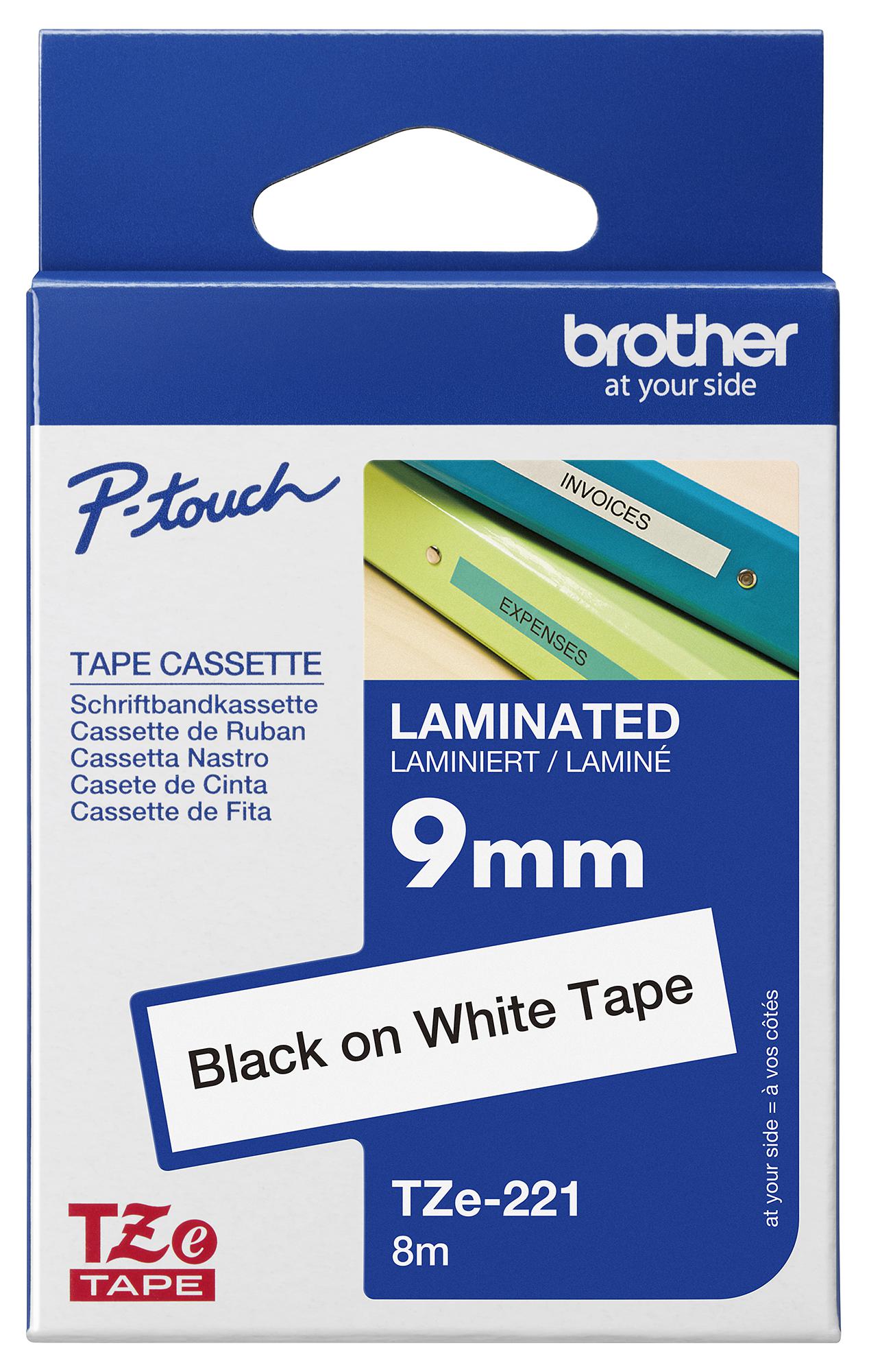 TZE-221 BROTHER, TAPE, BLACK ON WHITE, 9MM W | Newark Electronics