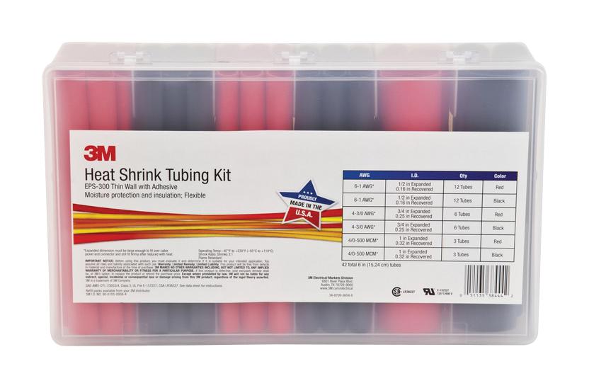 3M FP-301 Heat Shrink Tubing – 3/16" ID, 100ft Spool, Black, 2:1 Ratio, Flame Retardant (Made In USA)