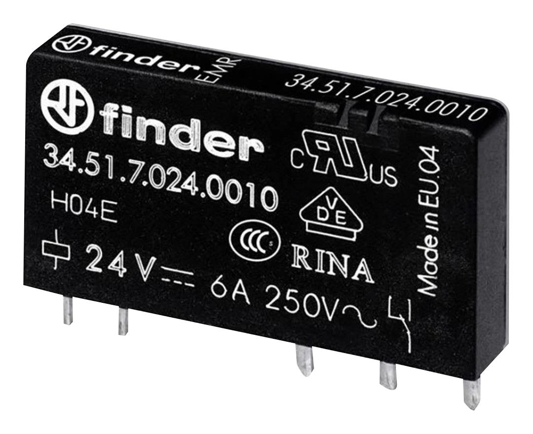 Relé Finder 34.51.7.024.5010 - Relé De Propósito General, SPDT, 24 VDC, 6A, Montaje THT