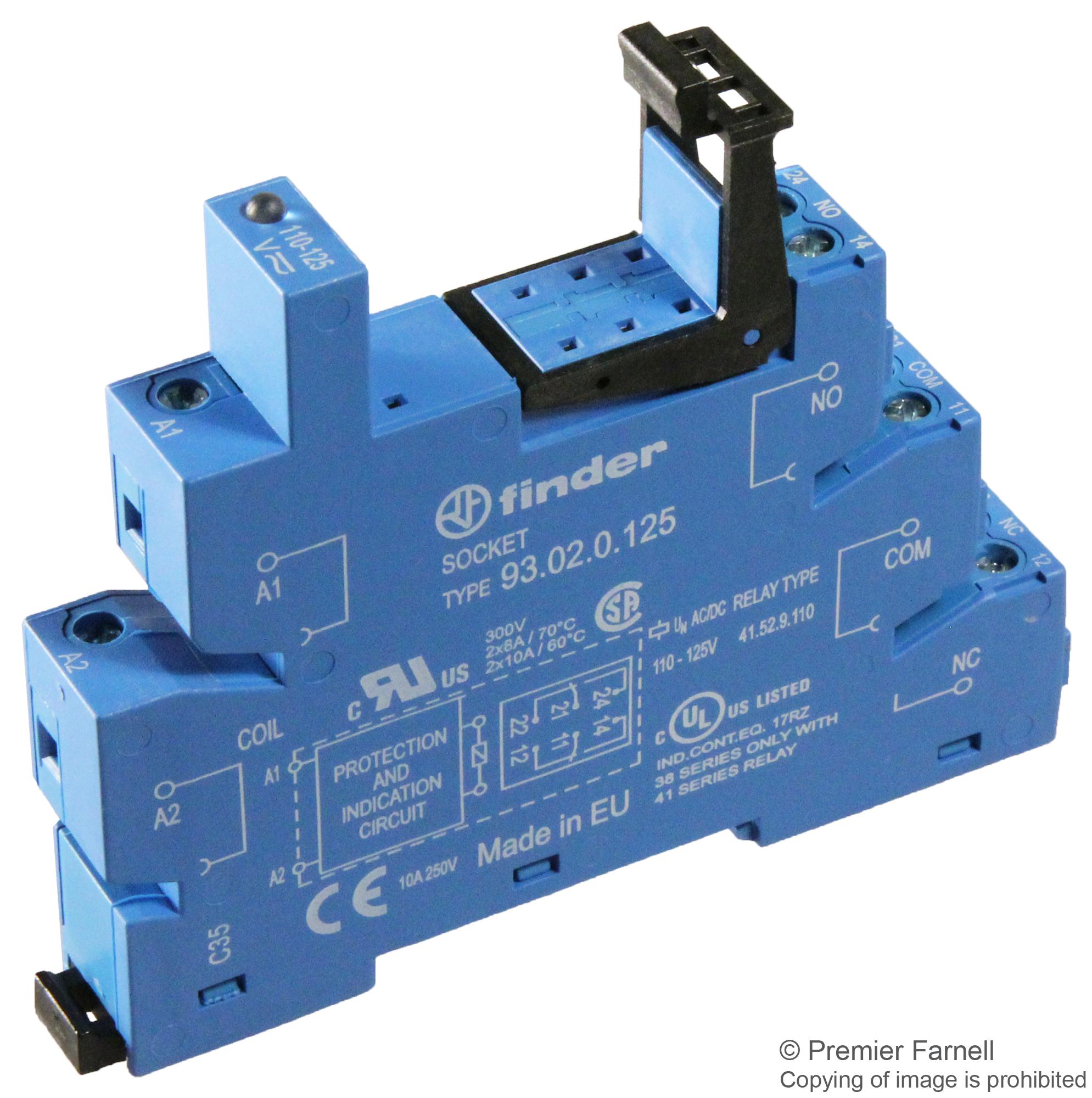 93.02.0.125 FINDER, Relay Socket, DIN Rail, Screw | Newark Electronics