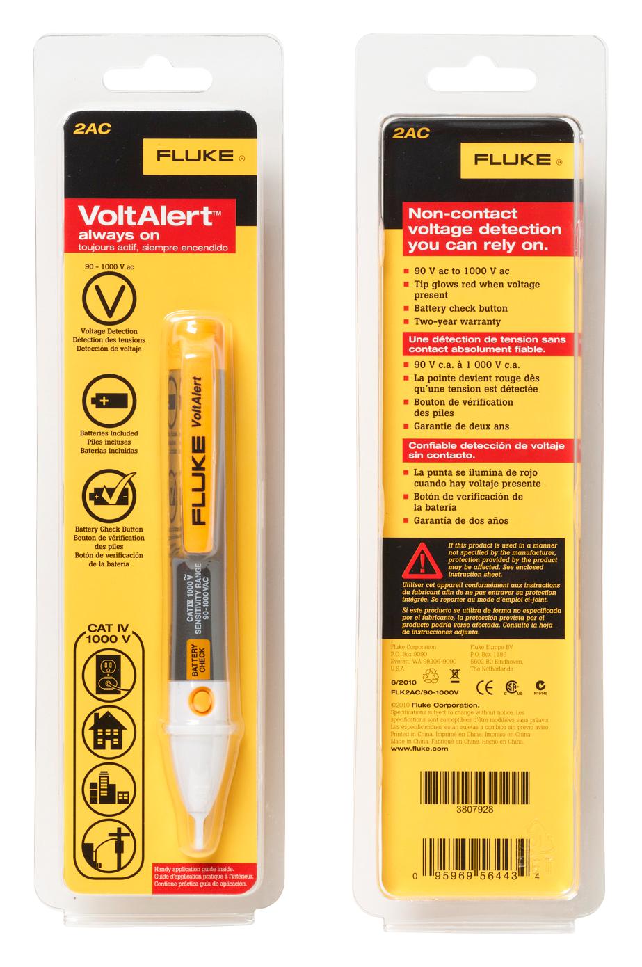 FLK2AC/90-1000V FLUKE, Voltage Tester, VoltAlert™, 90V to 1000V