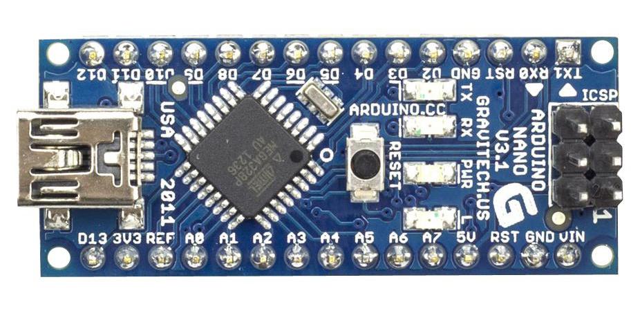 ARDUINO A000005 SBC, Arduino Nano, ATmega328, 8bit, 2KB RAM, 32KB Flash, 22  I/O pins