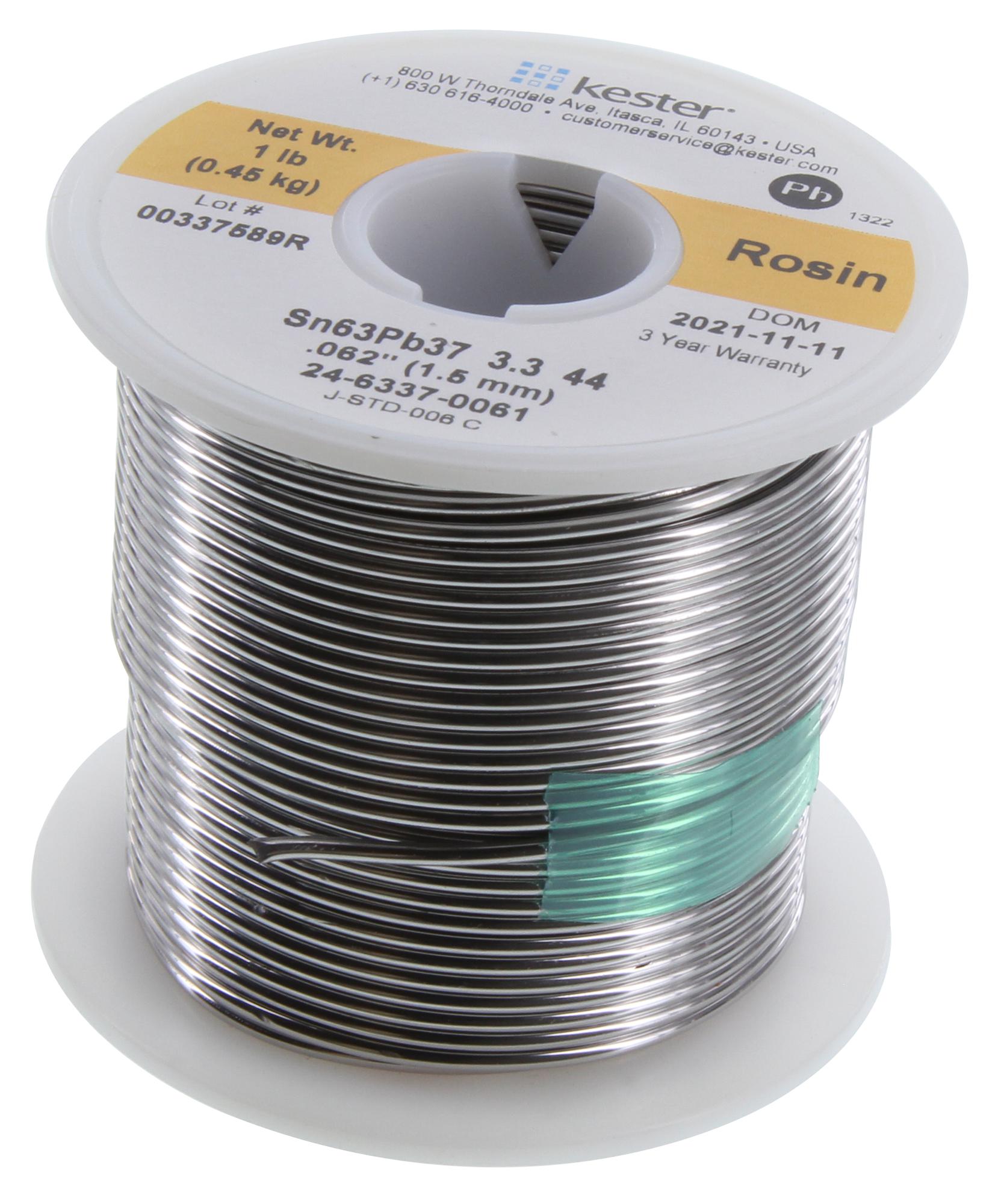 Kester 63/37 Solder Wire – 0.015" (0.6mm) Rosin Core, 30 Feet + Flux