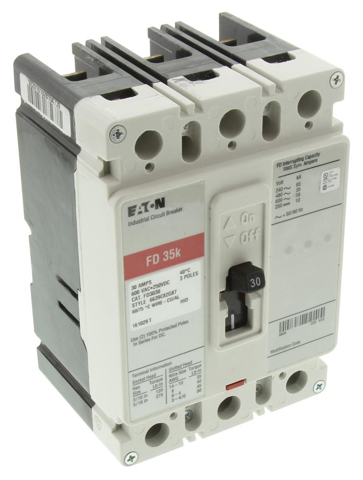 EATON CUTLER-HAMMER FDB3080L Circuit Breaker – 3 Pole, 80A, 600V, 14kA@480V, Series C