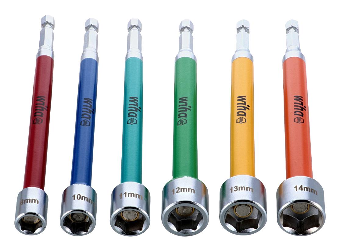 Wiha 6-Piece Color Coded Magnetic Nut Setter Set - Metric 8-14mm