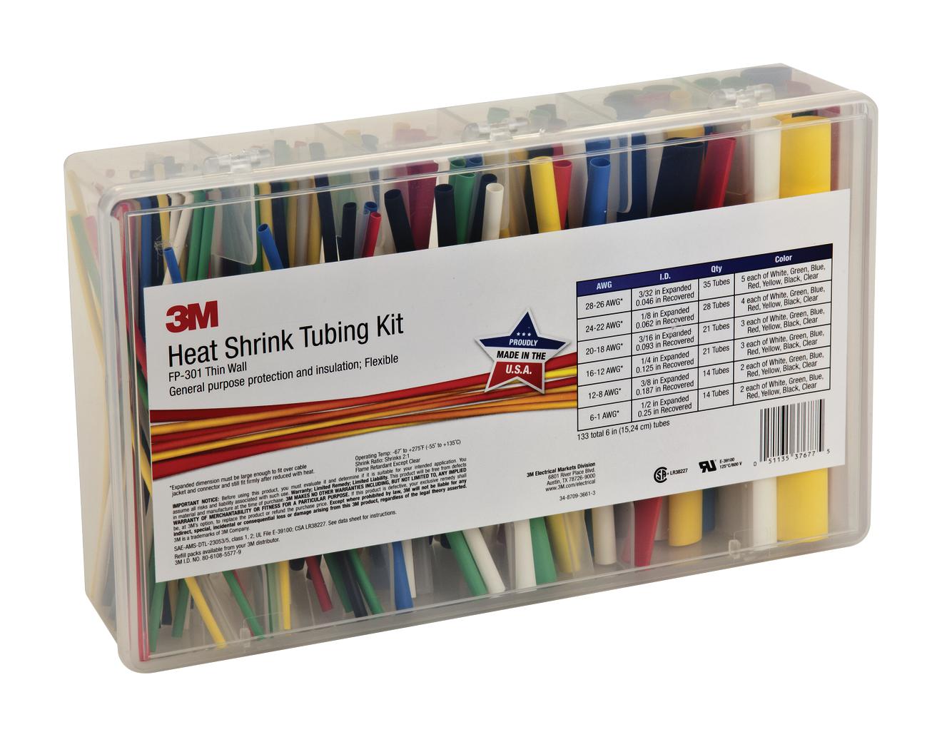 Heat Shrink Tubing Kit 133 6 Long Pieces In Various Sizes 7 Colors Polyolefin