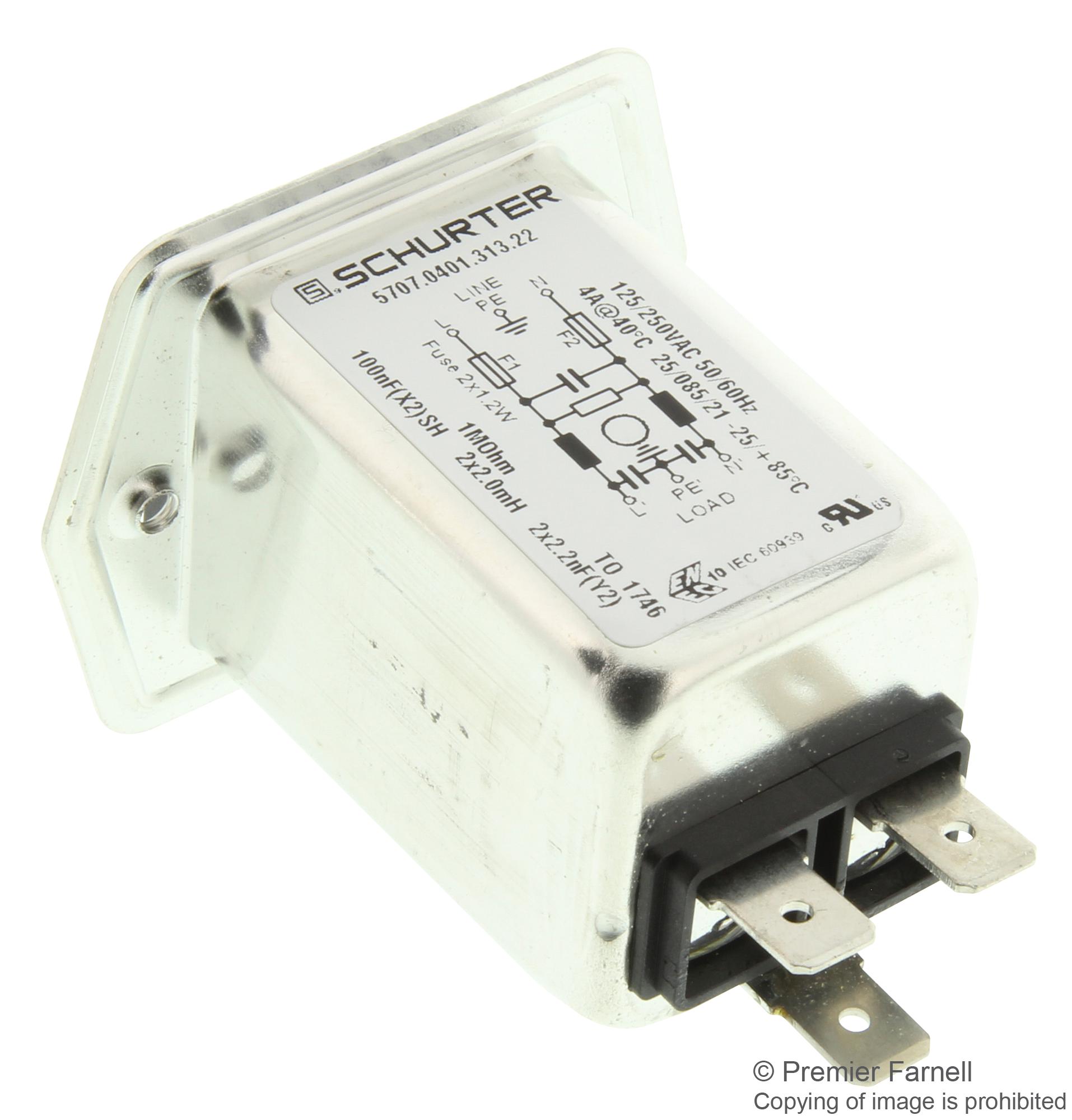5707.0401.313.22 Schurter Filtered IEC Power Entry Module, IEC C14, C18