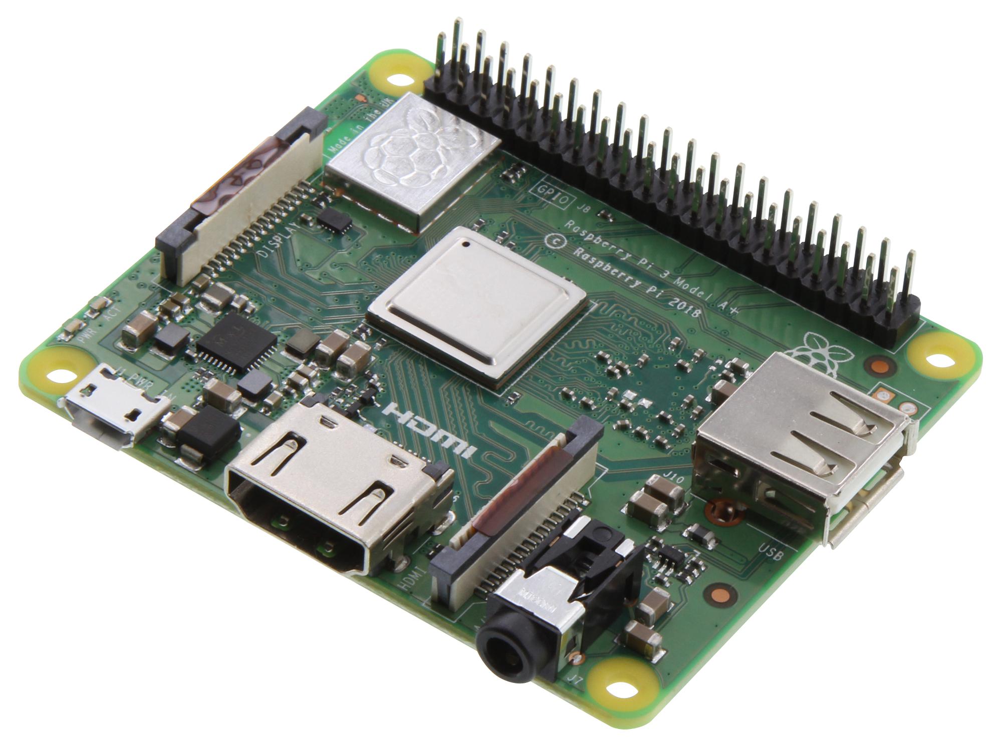 RASPBERRY-PI RPI3-MODAP SBC, Raspberry Pi3 A+, BCM2837B0, ARM Cortex-A53,  512MB RAM, MicroSD, Wifi, HDMI, 1×USB 2.0