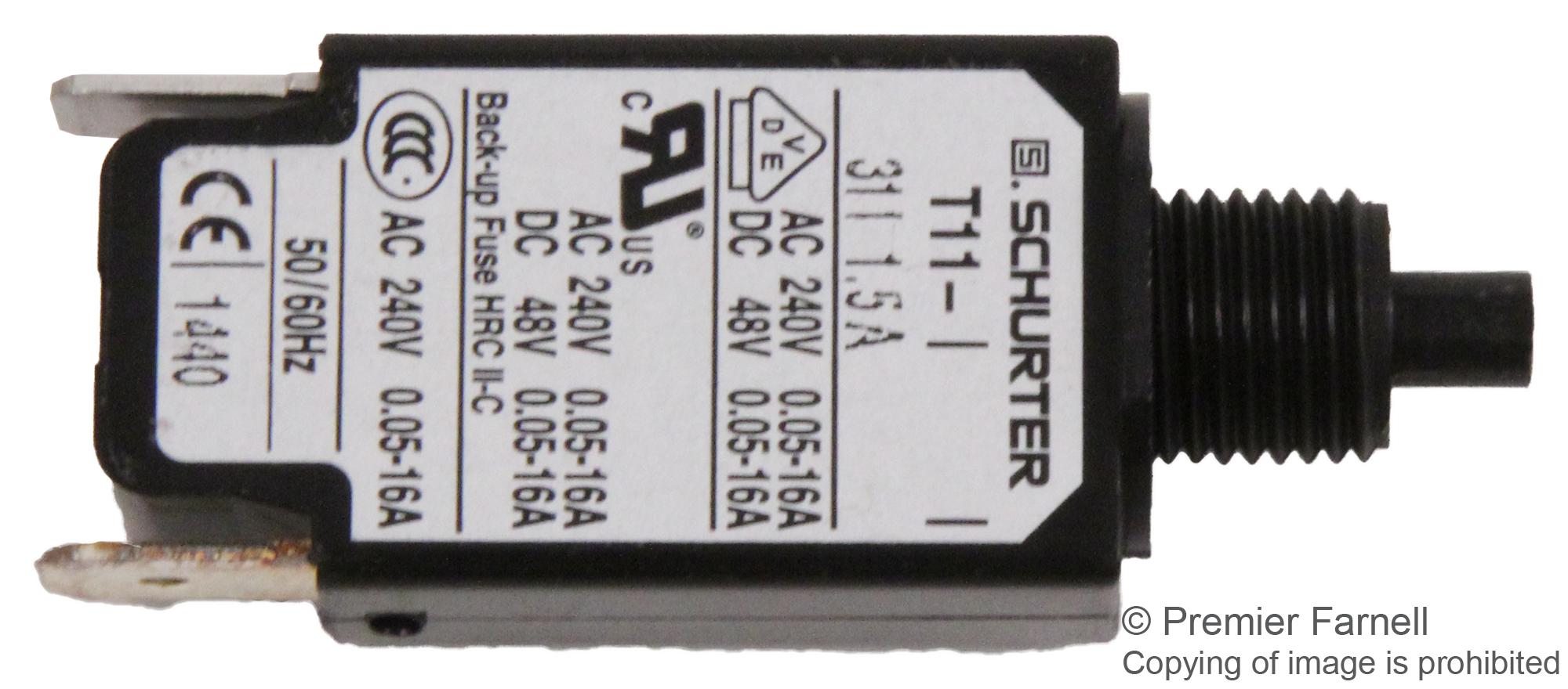 Schurter Disyuntor Térmico, 1P, 240V, 5A - T11-211-5