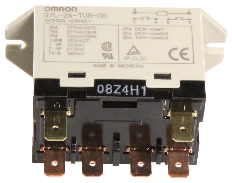 Omron G7L-2A-TUB-J-CB-AC24 General Purpose Relay With Test Button, Class B  Insulation, QuickConnect Terminal, Upper Bracket Mounting, Double Pole  Single Throw Normally Open Contacts, 71 mA Rated Load Current, 24 VAC Rated  Load