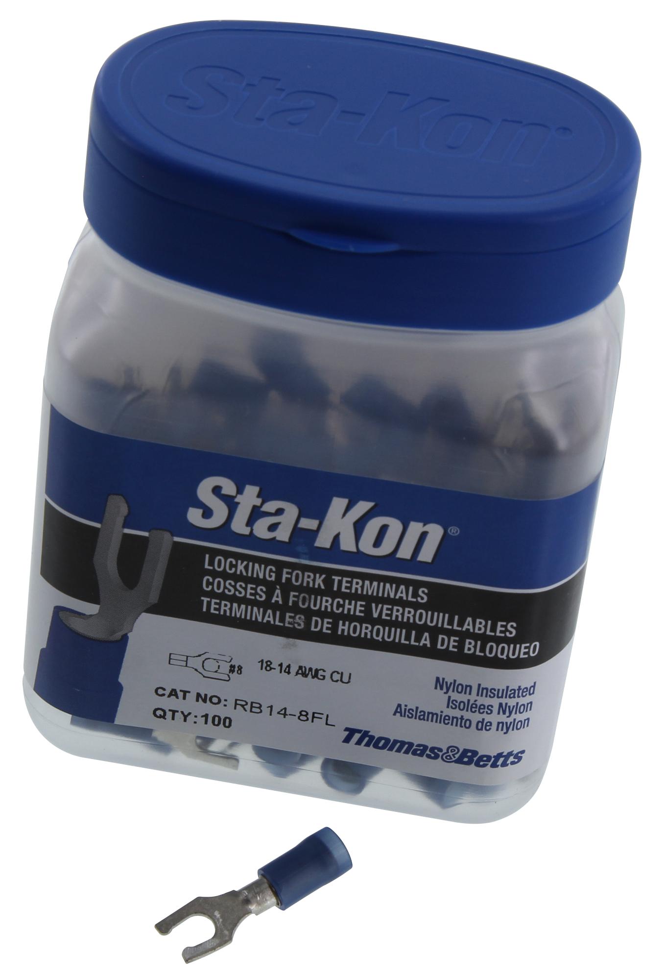 thumbnail image 2 of Sta-Kon Thomas & Betts Vinyl Fork Terminals – 18-14 AWG, #10 Stud, Blue (Box Of 100) 2 of 6