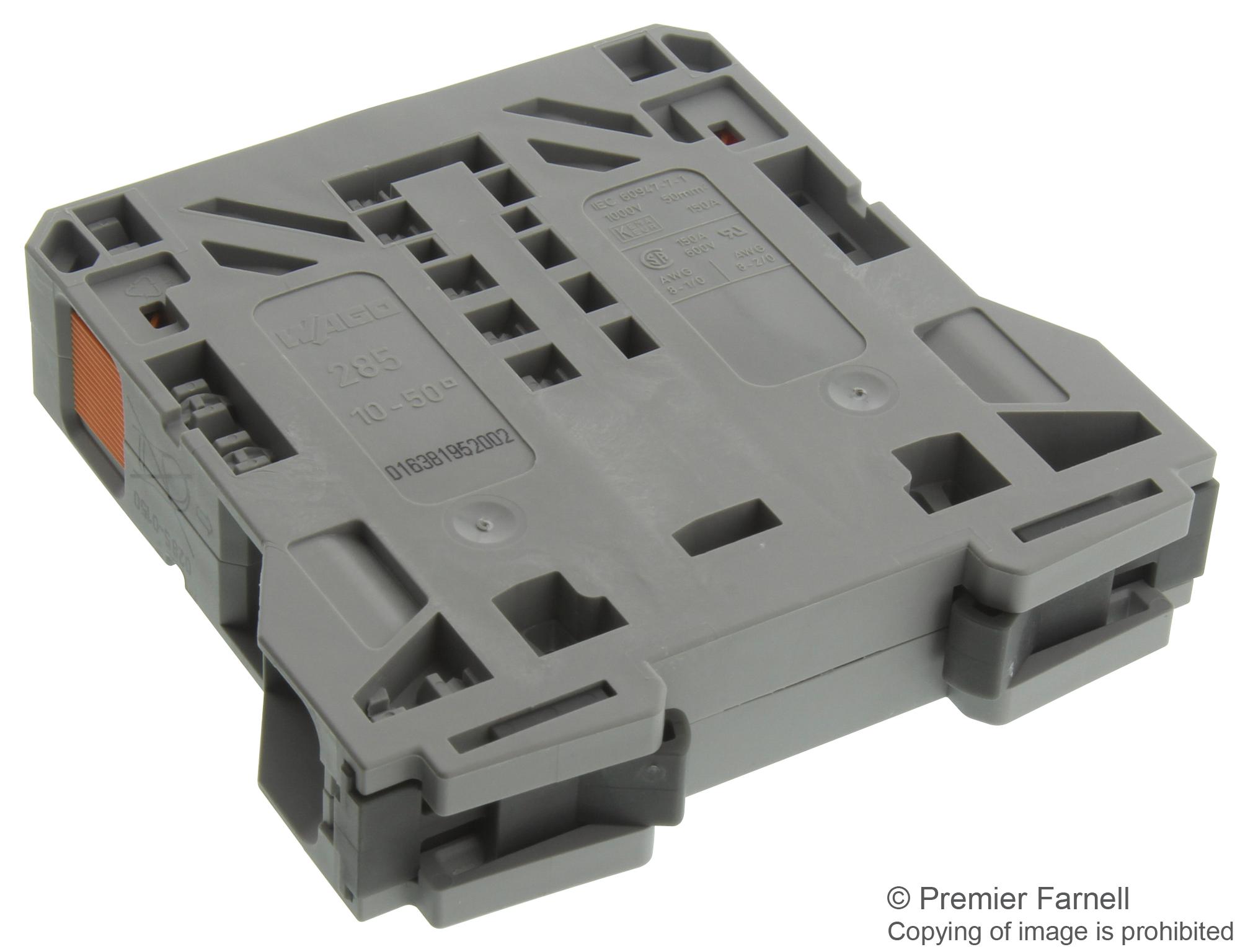 285-150 - Wago - DIN Rail Mount Terminal Block, 2 Positions, 8 AWG