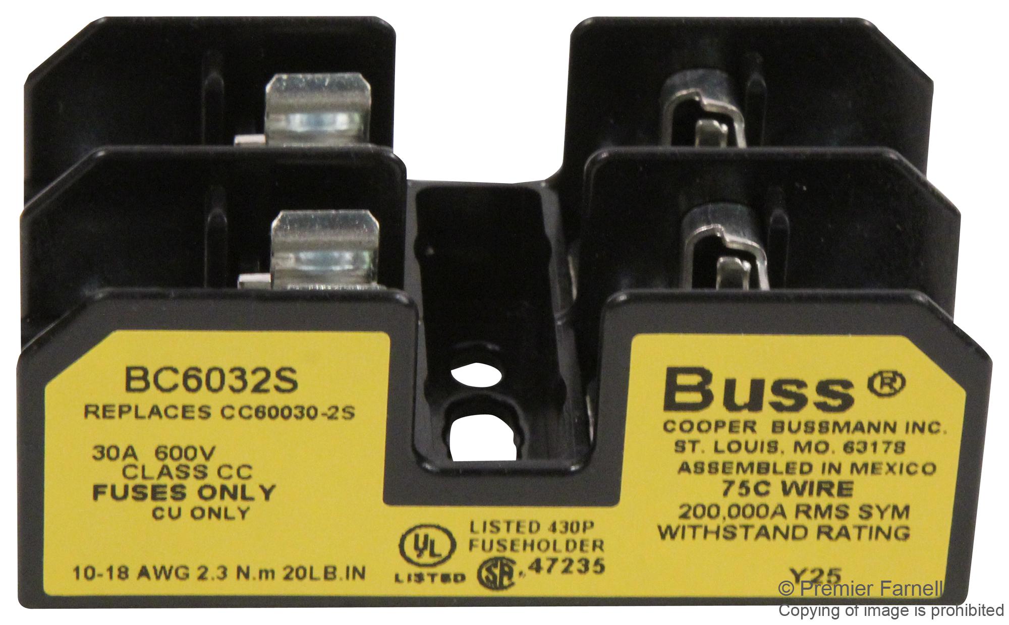 BC6032S Eaton Bussmann Fuseholder, Fuse Block, Panel Mount