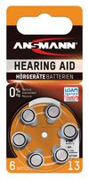ANSMANN 5013243 Non-rechargeable Battery, Zinc Air, Pack of 6, Zinc Air, 280 mAh, 1.4 V, PR48, Pressure Contact RoHS Compliant: Yes