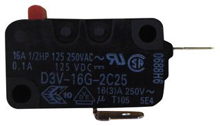 OMRON ELECTRONIC COMPONENTS D3V-16G-2C25 Microswitch, SPST-NC, Pin Plunger, Quick Connect, Solder, 16 A, 250 V RoHS Compliant: Yes