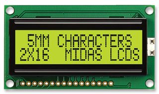 MIDAS DISPLAYS MC21605H6WR-SPTLY-V2 DISPLAY, ALPHANUMERIC, 16X2, YELLOW/GRN