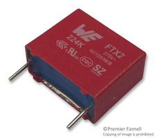 WURTH ELEKTRONIK 890324024002CS CAPACITOR, FILM, POLYPROPYLENE, 0.22UF, 275VAC, RADIAL
