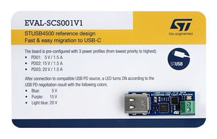 STMICROELECTRONICS EVAL-SCS001V1 REF DESIGN BOARD, USB TYPE-C PD CTRL ROHS COMPLIANT: YES