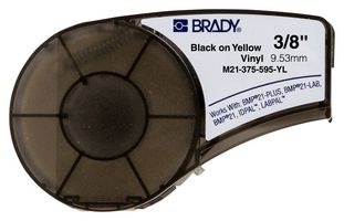 BRADY M21-375-595-YL TAPE, 9.53MM X 6.4M, VINYL FILM, BLK/YEL