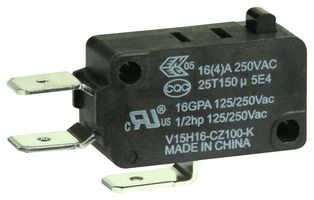 HONEYWELL V15H16-CZ100-K MICROSWITCH, SPDT, PLUNGER, 16A, 250VAC ROHS COMPLIANT: YES
