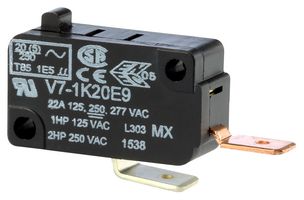 HONEYWELL V7-1K20E9 MICROSW, SPST-NO, PIN PLUNGER, 22A/125V