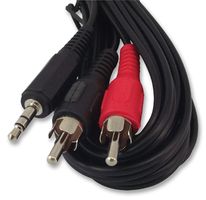 MULTICOMP PRO JR8052/1M Audio / Video Cable Assembly, 3.5mm Stereo Jack Plug, Phono (RCA) Plug, x 2, 3.2 ft, 1 m, Black RoHS Compliant: Yes