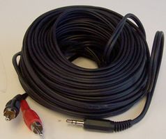 PRO SIGNAL JR8052/20M Audio / Video Cable Assembly, 3.5mm Stereo Jack Plug, Phono (RCA) Plug, x 2, 65 ft, 20 m, Black RoHS Compliant: No