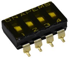 APEM IKD0403000 DIP SW, 4CKT, SPST-NO, 0.025A/24VDC, SMD ROHS COMPLIANT: YES