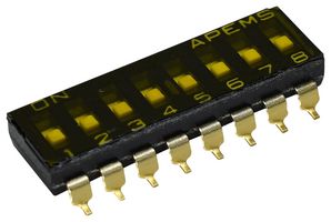 APEM IKD0803000 DIP SW, 8CKT, SPST-NO, 0.025A/24VDC, SMD ROHS COMPLIANT: YES