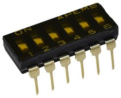APEM IKD0600000 DIP SW, 6CKT, SPST-NO, 0.025A/24VDC, TH