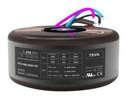 VIGORTRONIX VTX-146-0001-75 AUDIO TOROIDAL TRANSFORMER, 75VA, 0.1A ROHS COMPLIANT: YES