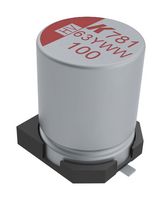 KEMET A781EK107M1ELAS035 CAP, ALU ELEC, HYBRID, 100UF, 25V, SMD