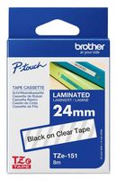 BROTHER TZE-151 CINTA, NEGRO SOBRE TRANSP, 24MM, 8M