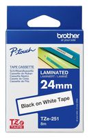 BROTHER TZE-251 TAPE, BLACK ON WHITE, 24MM W, 8M L