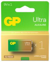 GP BATTERIES GP1604AU-C1 Non-rechargeable Battery, Super, Single Cell, Alkaline, 9 V, PP3, Snap Contact RoHS Compliant: NA