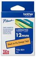 BROTHER TZE-B31 TAPE, BLACK ON ORANGE, 12MM W, 8M L