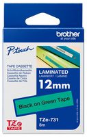 BROTHER TZE-731 LABELING TAPE, BLACK ON GREEN, 12MM W, 8M L