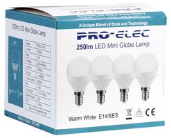 PRO ELEC PEL00142 LED LAMP, FROSTED, 3000K, 250LM, 25W