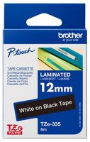 BROTHER TZE-335 TAPE, WHITE ON BLACK, 12MM W, 8M L