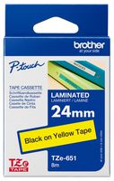 BROTHER TZE651 PET FILM TAPE, ADHESIVE, BLACK ON YELLOW