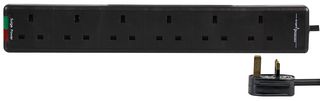 PRO ELEC H6G+5M BLK EXTENSION LEAD SIX GANG SURGE 5M BLK