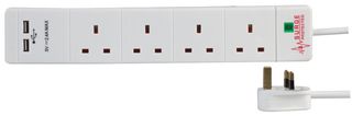 PRO ELEC PEL00099 EXTENSION 4 GANG SURGE, 2 USB, WHITE 5M
