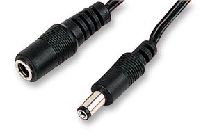 MULTICOMP PRO JR8306-10M Barrel Power Cord, 2.1mm Barrel Plug to 2.1mm Barrel Jack, 32.8 ft, 10 m, Black