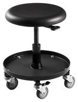 BEVCO 3357 MAINTENANCE REPAIR STOOL, 14" DIAMETER BLACK POLYURETHANE SEAT, 16" DIAMETER PLASTIC STORAGE TRAY, FIVE 3" RUBBER WHEEL CASTERS