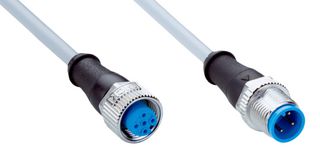 SICK YF2A13-050VB1M2A13 Sensor Cable, A Coded, Grey, M12 Receptacle, M12 Plug, 3 Positions, 5 m, 16.4 ft