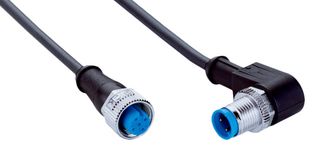 SICK YF2A14-010UB3N2A14 Sensor Cable, A Coded, Black, M12 Receptacle, M12 Plug, 4 Positions, 1 m, 3.3 ft