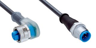 SICK YI2A15-020UB5M2A15 Sensor Cable, A Coded, Black, 90° M12 Receptacle, M12 Plug, 5 Positions, 2 m, 6.6 ft