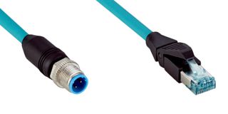 SICK YM2D24-010EF4MRJA4 Sensor Cable, D Coded, Turquoise, M12 Plug, RJ45 Plug, 4 Positions, 1 m, 3.3 ft